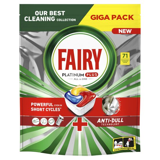 Fairy Platinum Plus Lemon All In One trauku mazgājamās mašīnas tabletes 71 gab.